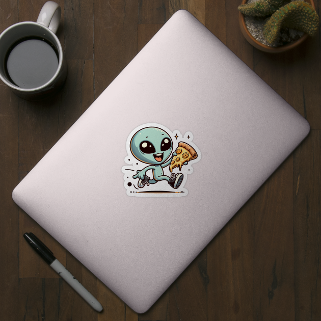 Funny Alien with Pizza, Loves to Eat Pizza by logiamerch